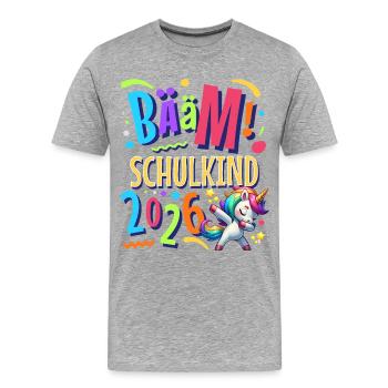 Bääm Écolier 2026 - T-shirt bio Premium Homme - gris chiné - Devant - Damien (186cm)