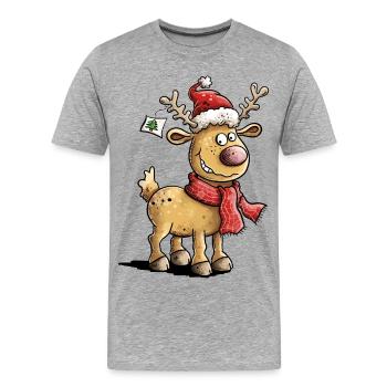 Niedliches Weihnachtsrentier mit Mütze und Schal - Männer Premium Bio T-Shirt - Grau meliert - Vorne - Damien (186cm)