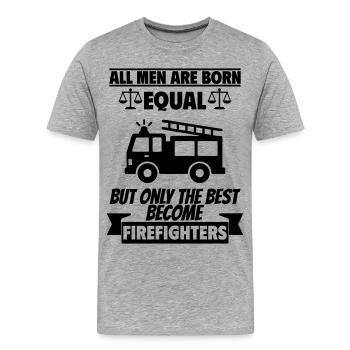 All men are born equal Firefighter - Men's Premium Organic T-Shirt - heather grey - Front - Damien (186cm)