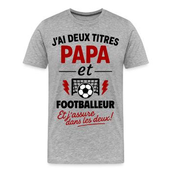 Papa Footballeur cadeau fête des pères Noël Foot - T-shirt bio Premium Homme - gris chiné - Devant - Damien (186cm)