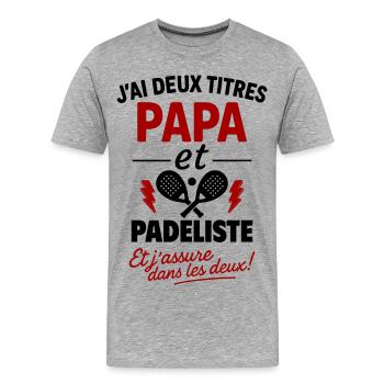 Papa Padeliste cadeau Noël fête des pères - T-shirt bio Premium Homme - gris chiné - Devant - Damien (186cm)