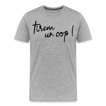 Tirèm un còp! - Men's Premium Organic T-Shirt - heather grey - Front - Damien (186cm)