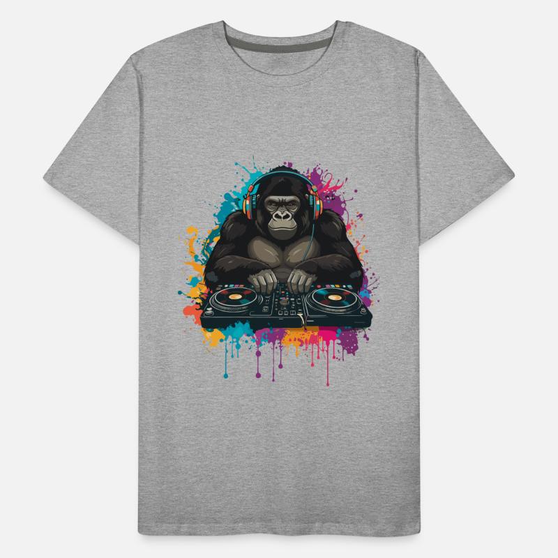 Gorilla DJ à la table de mixage T-shirt bio Premium Homme