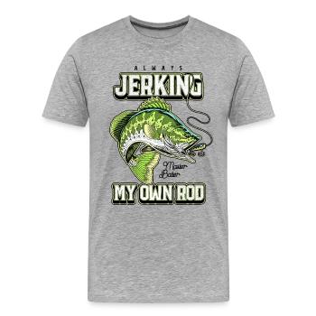 Toujours en train de branler ma canne en train de pêcher bizarrement - T-shirt bio Premium Homme - gris chiné - Devant - Damien (186cm)