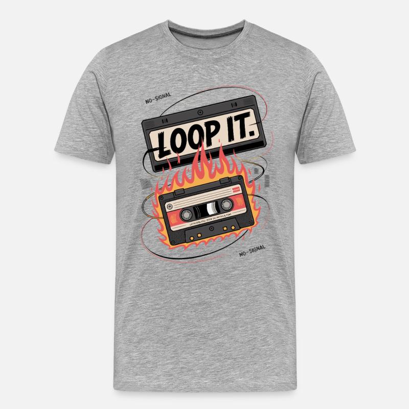 Retro Kassette mit "Loop It" Flammen-Design - Männer Premium Bio T-Shirt - Grau meliert