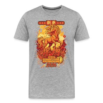 Silvesterfeier des Feurigen Pferdes 2026 - Männer Premium Bio T-Shirt - Grau meliert - Vorne - Damien (186cm)
