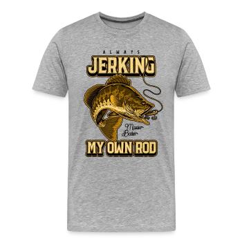 Toujours en train de branler ma canne en train de pêcher bizarrement - T-shirt bio Premium Homme - gris chiné - Devant - Damien (186cm)