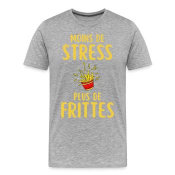 Less Stress More Fries - Men's Premium Organic T-Shirt - heather grey - Front - Damien (186cm)