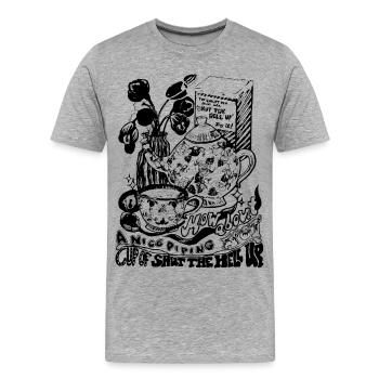 TASSE VON HALT DIE FRESSE - Männer Premium Bio T-Shirt - Grau meliert - Vorne - Damien (186cm)
