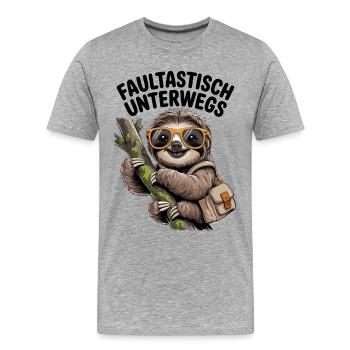 Sloth Design – Paresseux sur la route - T-shirt bio Premium Homme - gris chiné - Devant - Damien (186cm)