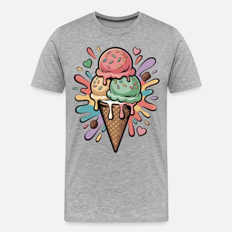 Bunte Eiscreme Explosion - Männer Premium Bio T-Shirt - Grau meliert