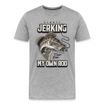 Toujours en train de branler ma canne en train de pêcher bizarrement - T-shirt bio Premium Homme - gris chiné - Devant - Damien (186cm)