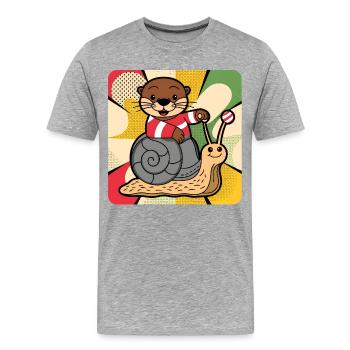 Les loutres en excursion d’escargots - T-shirt bio Premium Homme - gris chiné - Devant - Damien (186cm)