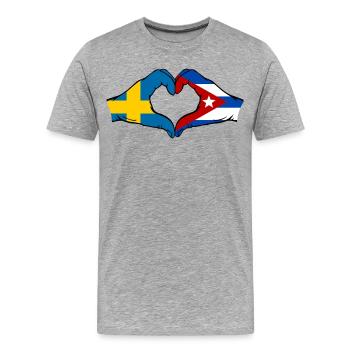 Schweden Kuba Flagge Herz Hände - Männer Premium Bio T-Shirt - Grau meliert - Vorne - Damien (186cm)