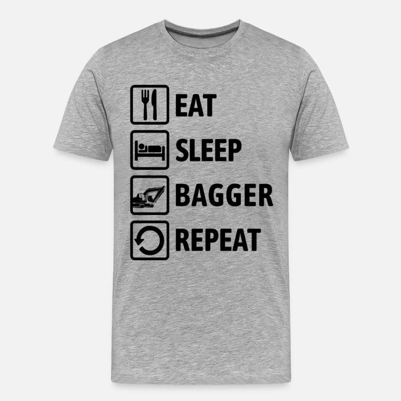Eat Sleep Bagger Repeat - baggern & buddeln - Männer Premium Bio T-Shirt - Grau meliert