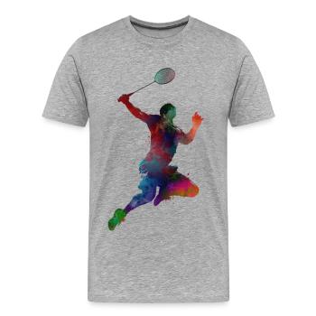Badminton-Sportkunst #badminton - Männer Premium Bio T-Shirt - Grau meliert - Vorne - Damien (186cm)