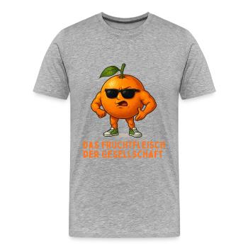 Orangene Pose: Fruchtfleisch der Gesellschaft - Männer Premium Bio T-Shirt - Grau meliert - Vorne - Damien (186cm)