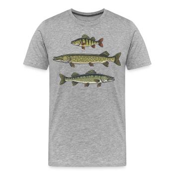 Perch, pike, zander, fishing, fishing - Men's Premium Organic T-Shirt - heather grey - Front - Damien (186cm)