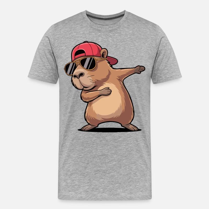 Cooles Capybara-Dabbing - Männer Premium Bio T-Shirt - Grau meliert