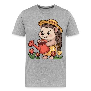 Hérisson jardinier avec un chapeau de paille - T-shirt bio Premium Homme - gris chiné - Devant - Damien (186cm)
