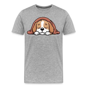 Schlafender Beagle unter Decke - Männer Premium Bio T-Shirt - Grau meliert - Vorne - Damien (186cm)