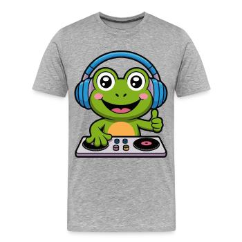 DJ grenouille avec casque - T-shirt bio Premium Homme - gris chiné - Devant - Damien (186cm)