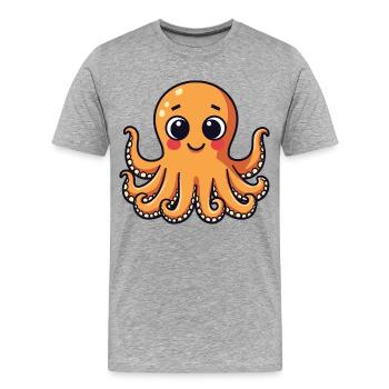 Cute Calamar Pieuvre souriante Kawaii - T-shirt bio Premium Homme - gris chiné - Devant - Damien (186cm)