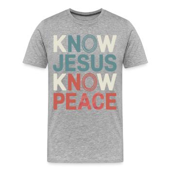 Connais Jésus, connais la paix - T-shirt bio Premium Homme - gris chiné - Devant - Damien (186cm)