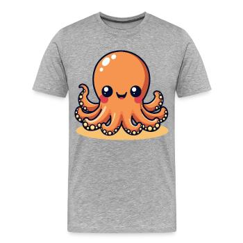 Cute Calamar Pieuvre souriante Kawaii - T-shirt bio Premium Homme - gris chiné - Devant - Damien (186cm)