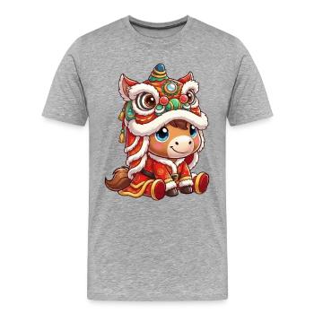 Chinesisches Neujahr Pferd 2026 - Männer Premium Bio T-Shirt - Grau meliert - Vorne - Damien (186cm)