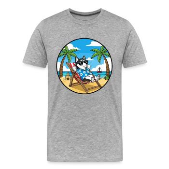 Ambiances estivales de vacances husky fraîches - T-shirt bio Premium Homme - gris chiné - Devant - Damien (186cm)