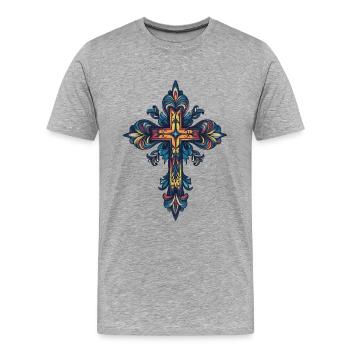 Croix chrétienne - T-shirt bio Premium Homme - gris chiné - Devant - Damien (186cm)
