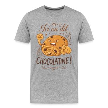 Hier sagen wir Chocolatine! - Männer Premium Bio T-Shirt - Grau meliert - Vorne - Damien (186cm)