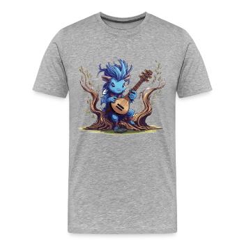 Lutin bleu avec luth dans la forêt - T-shirt bio Premium Homme - gris chiné - Devant - Damien (186cm)