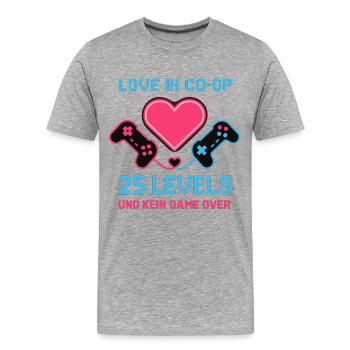 Amour dans un couple de joueurs coopératifs, 25 niveaux sans cœur brisé - T-shirt bio Premium Homme - gris chiné - Devant - Damien (186cm)