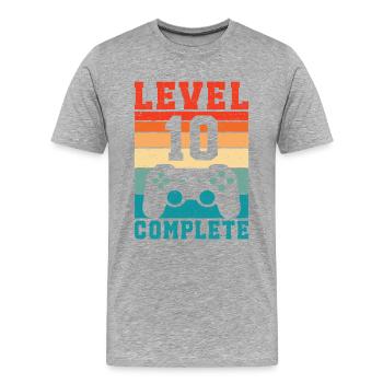 10. Geburtstag Level 10 Complete 10 Jahre Gamer  - Männer Premium Bio T-Shirt - Grau meliert - Vorne - Damien (186cm)