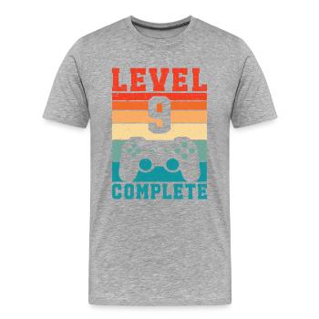 9e anniversaire Niveau 9 Joueur complet 9 ans - T-shirt bio Premium Homme - gris chiné - Devant - Damien (186cm)