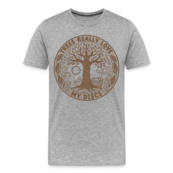 Les arbres adorent vraiment mes disques Disc Golf - T-shirt bio Premium Homme - gris chiné - Devant - Damien (186cm)