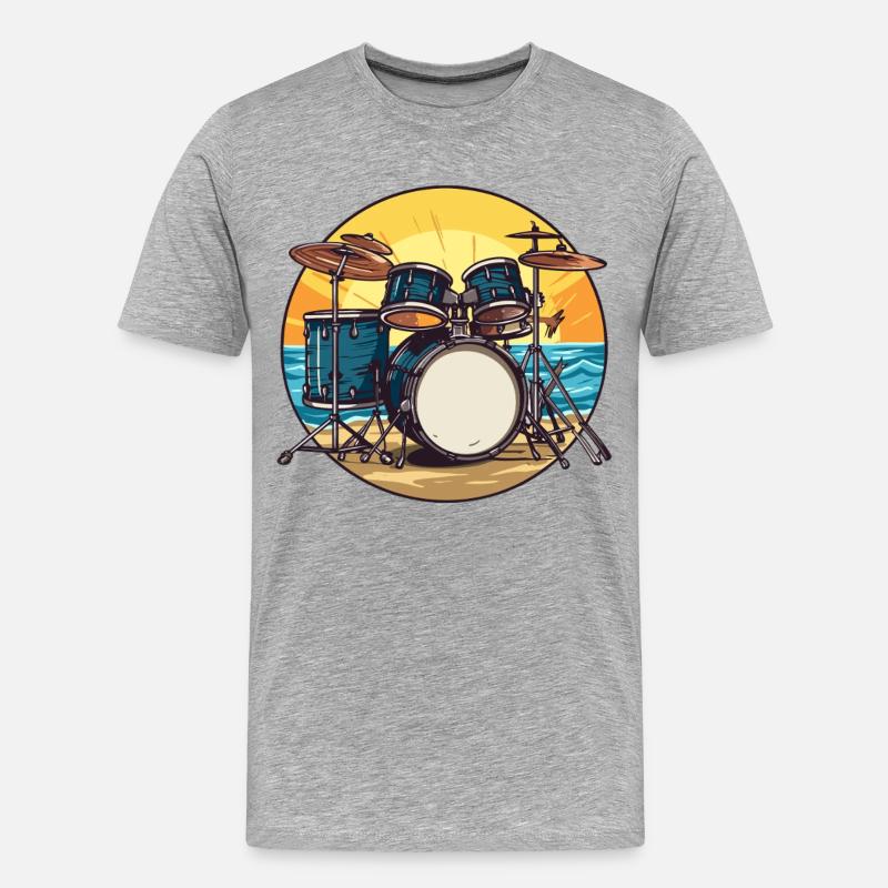 Drumset am Strand Schlagzeug Drummer  - Männer Premium Bio T-Shirt - Grau meliert