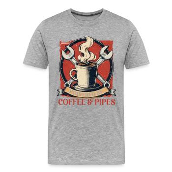 Pipelayers Powered By Coffee & Pipes - Men's Premium Organic T-Shirt - heather grey - Front - Damien (186cm)