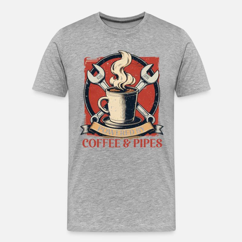 Rohrleger Powered By Coffee & Pipes - Männer Premium Bio T-Shirt - Grau meliert
