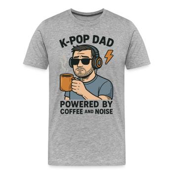 K Pop Dad Powered By Coffee And Noise - Men's Premium Organic T-Shirt - heather grey - Front - Damien (186cm)