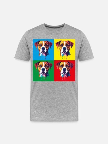 Pop-Art Hund Vierfarbig - Männer Premium Bio T-Shirt - Grau meliert