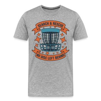 Recherche et sauvetage : aucun disque laissé derrière Disc golf - T-shirt bio Premium Homme - gris chiné - Devant - Damien (186cm)