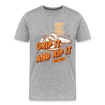 Grip It And Rip It Disc Golf Funny Disc Golf - Men's Premium Organic T-Shirt - heather grey - Front - Damien (186cm)