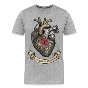 Steampunk Heart with Gears Dark Academia - Men's Premium Organic T-Shirt - heather grey - Front - Damien (186cm)