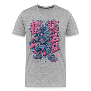 Samurai Mech – Motif de robot manga d’anime - T-shirt bio Premium Homme - gris chiné - Devant - Damien (186cm)