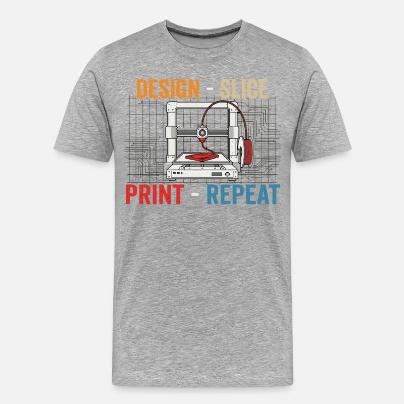 3D-Druck Evolution – Design Slice Print Repeat - Männer Premium Bio T-Shirt - Grau meliert