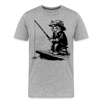 Lustige Angelkatze – Hobby-Angeldesign - Männer Premium Bio T-Shirt - Grau meliert - Vorne - Damien (186cm)
