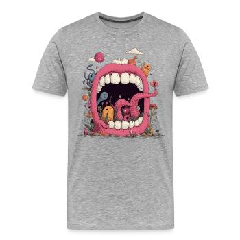 Monde de la Bouche Rose avec des Créatures - T-shirt bio Premium Homme - gris chiné - Devant - Damien (186cm)